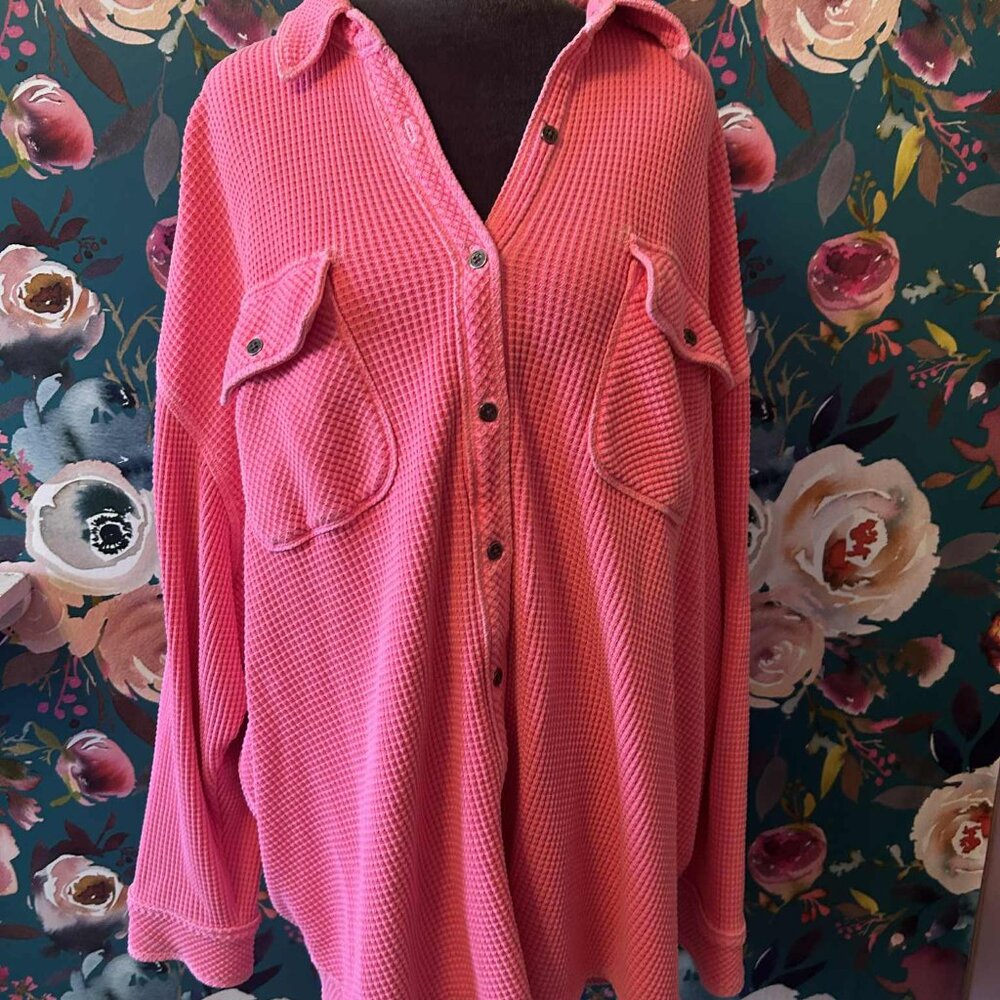XL Oversized Coral waffle knit top from Aerie.